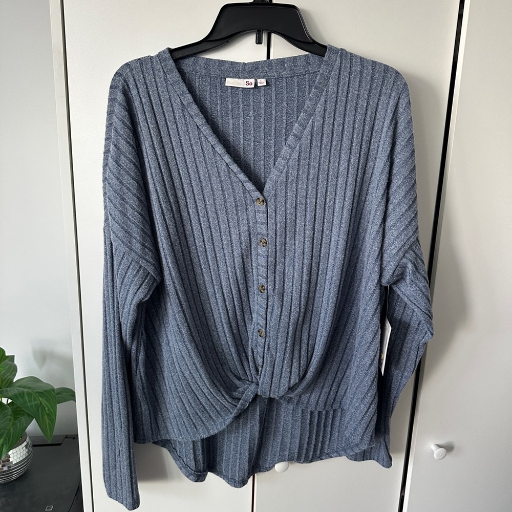 Kohls So Blue Ribbed Knit Button-Up Sweater